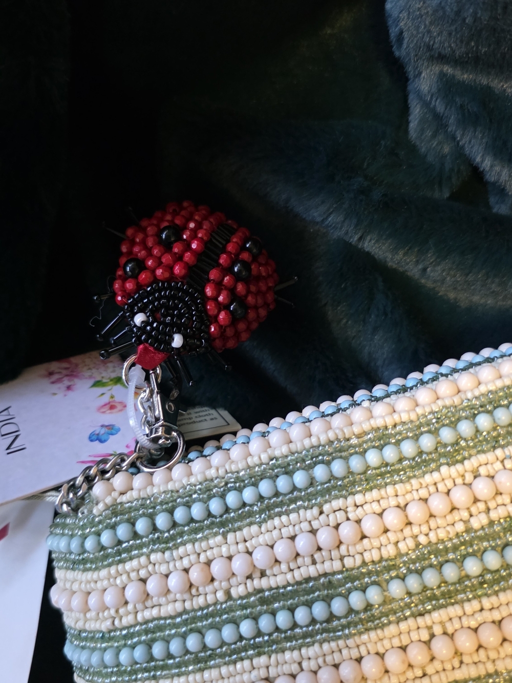 Beaded Ladybug Bag in Red and Cream - Picture 5 of 7